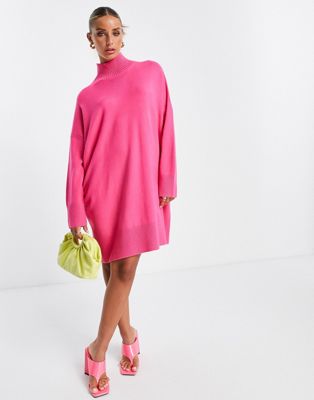 French Connection high neck knitted jumper dress in hot pink