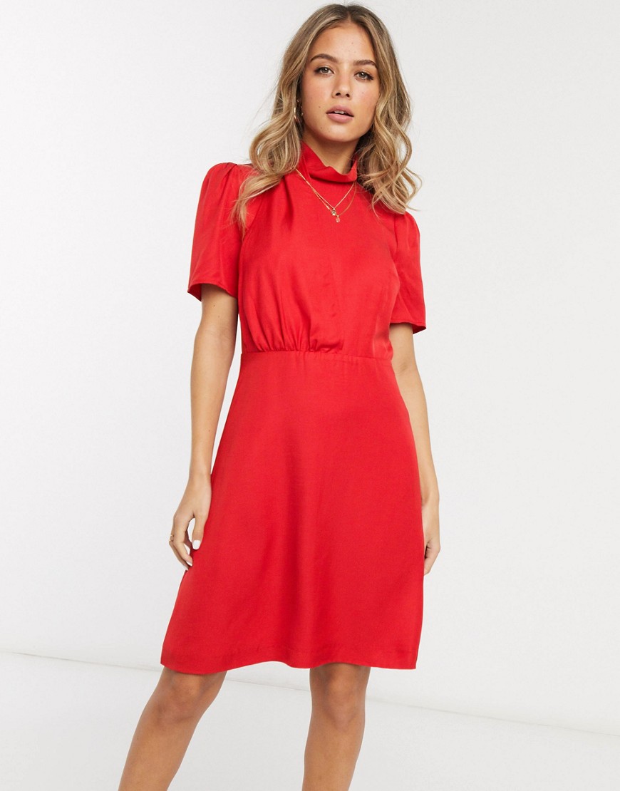 French Connection high neck mini skater dress-Red