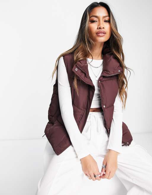 French Connection high neck padded vest in chocolate