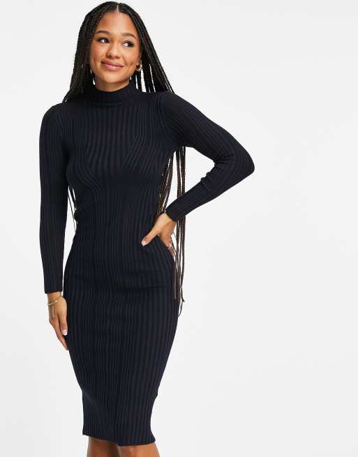 High neck rib cheap midi dress