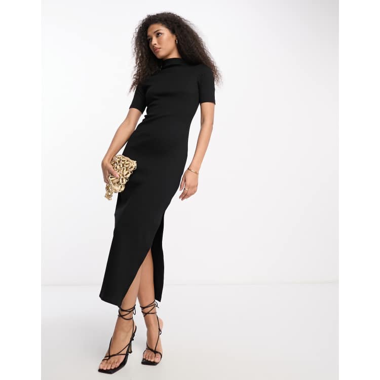 Messina Black Mock Neck Fitted Dress