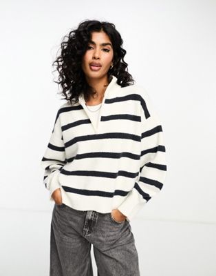 French Connection high neck zip jumper in white and marine stripe  - ASOS Price Checker