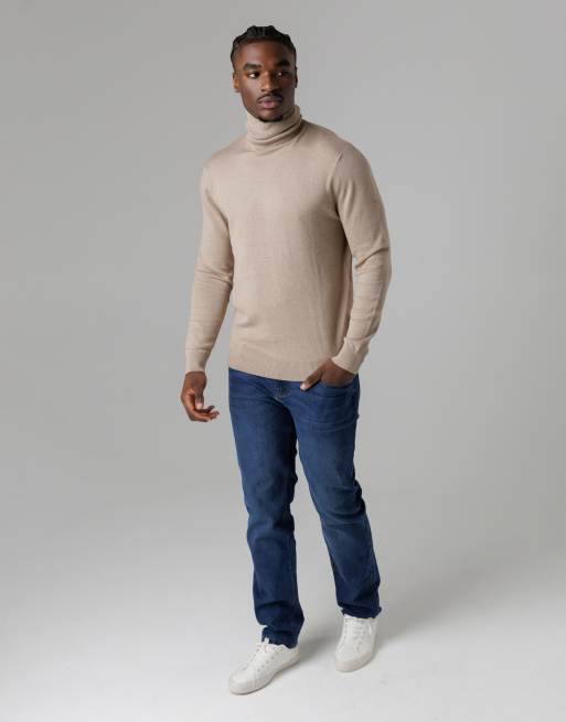 French Connection High roll neck knitted jumper in camel, 3 of 4