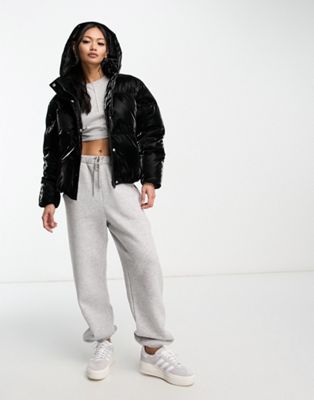 French Connection high shine padded jacket in black - ASOS Price Checker