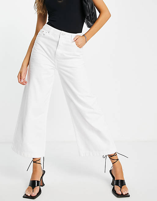 French Connection high waist cropped wide leg jeans in white