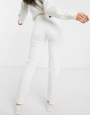 white high waisted straight leg jeans