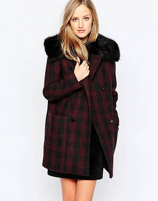 French Connection Highland Wool Faux Fur Collar Coat