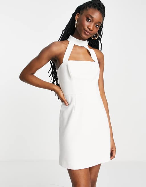 French Connection – Hochgeschlossenes Minikleid in Weiß