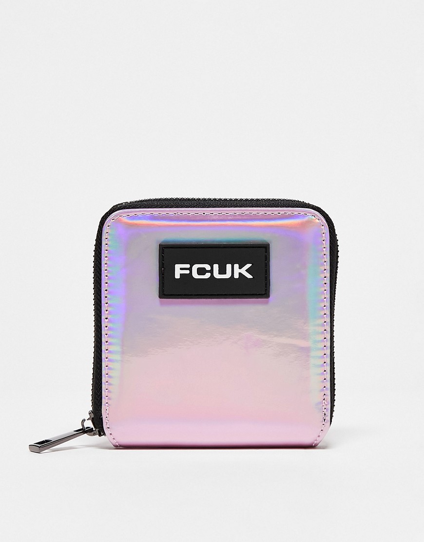 French Connection holograph glitter purse in silver