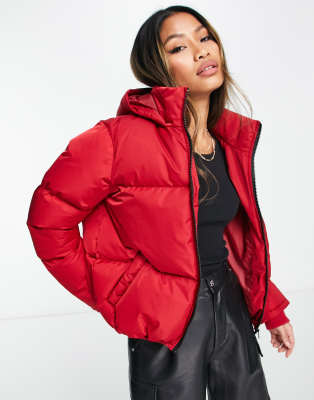 French Connection hooded padded jacket in red - ASOS Price Checker