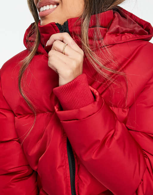 French Connection hooded padded jacket in red