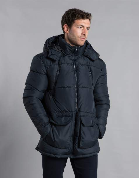 French Connection Hooded padded parka longline jacket in navy - view 1