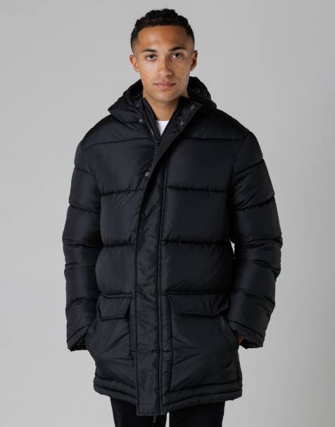 French Connection Hooded parka longline zip-through jacket in black - view 1