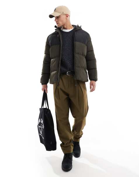 French Connection hooded puffer jacket in black and khaki - view 1