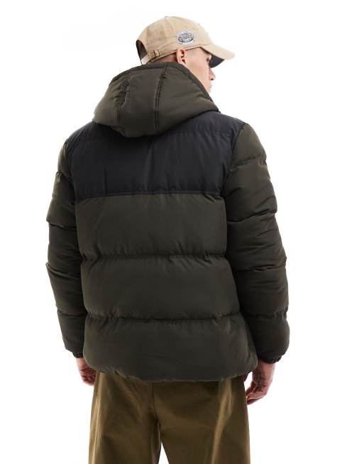 French Connection hooded puffer jacket in black and khaki, 3 of 4