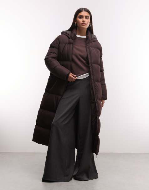 French Connection hooded puffer jacket in chocolate - view 1