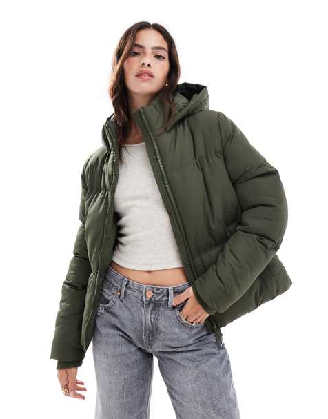 French Connection hooded puffer jacket in khaki - view 1
