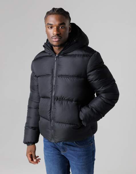 French Connection Hooded puffer jacket with high neck in black - view 1