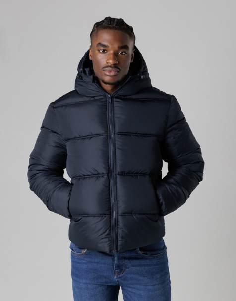 French Connection Hooded puffer jacket with high neck in navy - view 1
