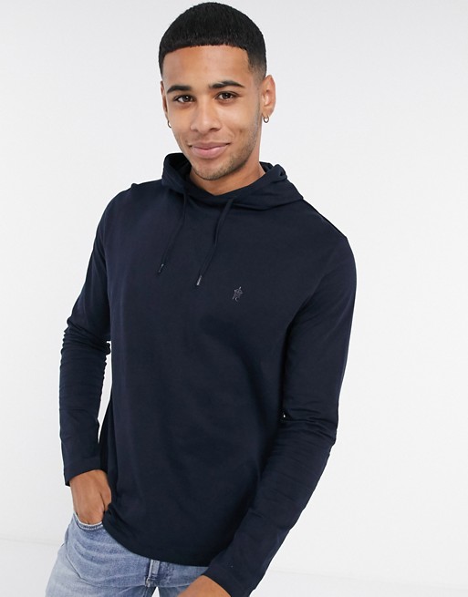 French Connection hoodie long sleeve top in navy