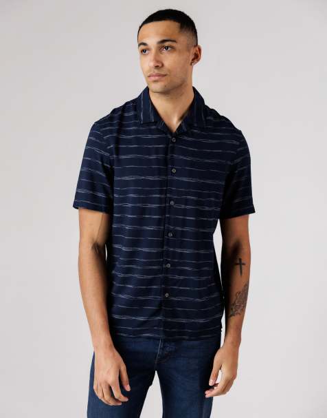 French Connection Horizontal stripe print short sleeve shirt in navy - view 1