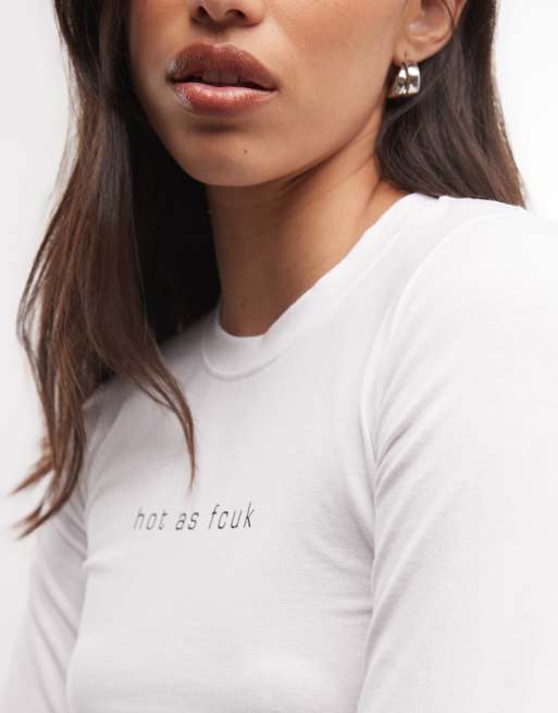 French Connection Hot as FCUK long sleeve baby tee in white, 4 of 4