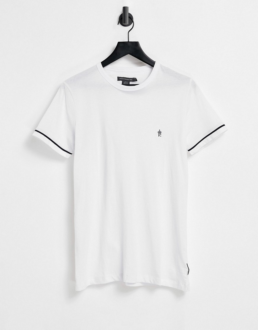 French Connection - Hvid T-shirt med farvede kanter på ærmerne