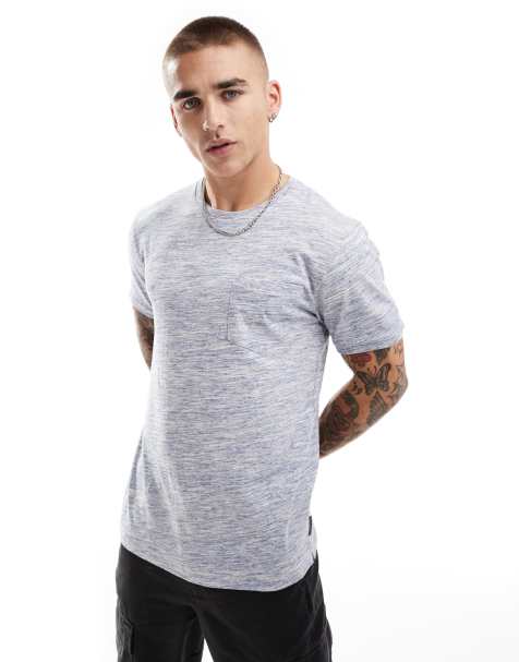French Connection - Injection - T-shirt met borstzak in gemêleerd lichtblauw - view 1