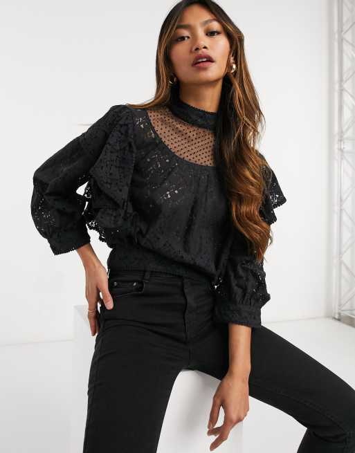 French Connection Innalace mix ruffle top | ASOS