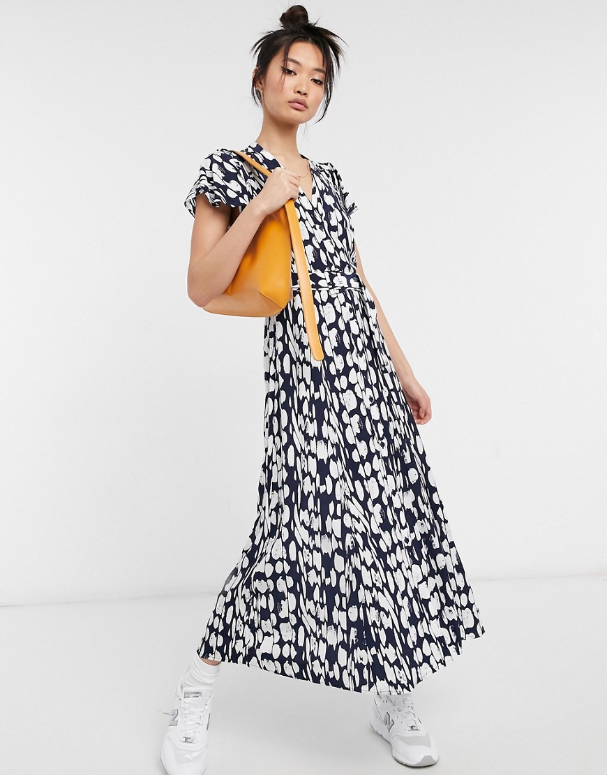 French Connection Islanna printed midi dress in blue and white-Blues