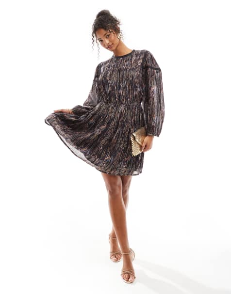 French Connection jacquard mini skater dress in navy print with glitter - view 1