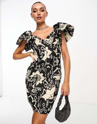 french connection white and black dress Black Square Neck Fit And Flare Midi Dress – PinkBlush main image 0