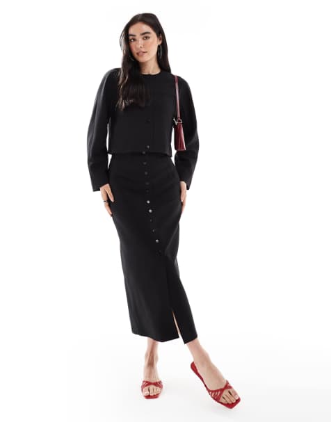 French Connection Jaiden tailored midi skirt co-ord in black - view 1