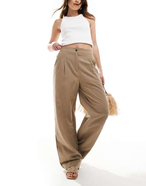 French Connection wide leg linen trousers in tan
