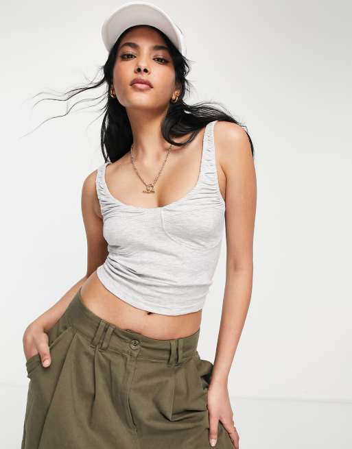 French Connection jersey cami top with bust detail in gray