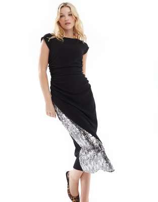 French Connection Jersey Midi Dress With Sequin Insert In Silver