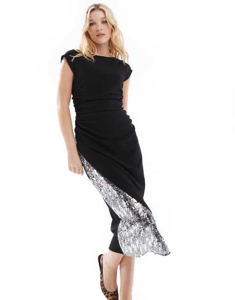 French Connection jersey midi dress with sequin insert in silver
