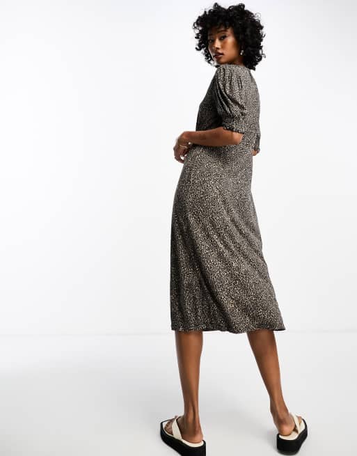 French Connection jersey smock midi dress in leopard print ASOS