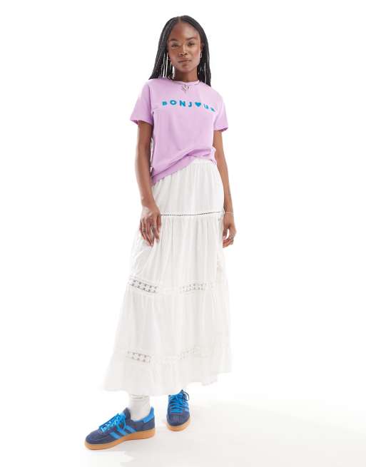 French Connection – Jersey-T-Shirt in Flieder mit „Bonjour“-Aufschrift, 4 von 4