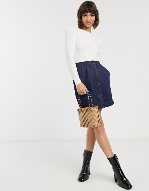 French Connection jule contrast stitch pocket skirt in blue