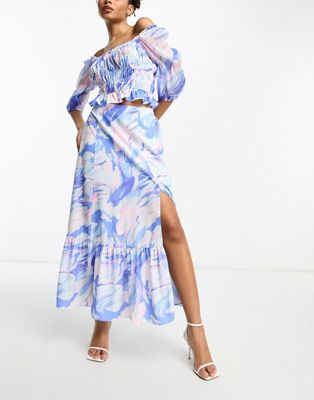 French Connection tiered maxi skirt in marble co-ord - ASOS Price Checker