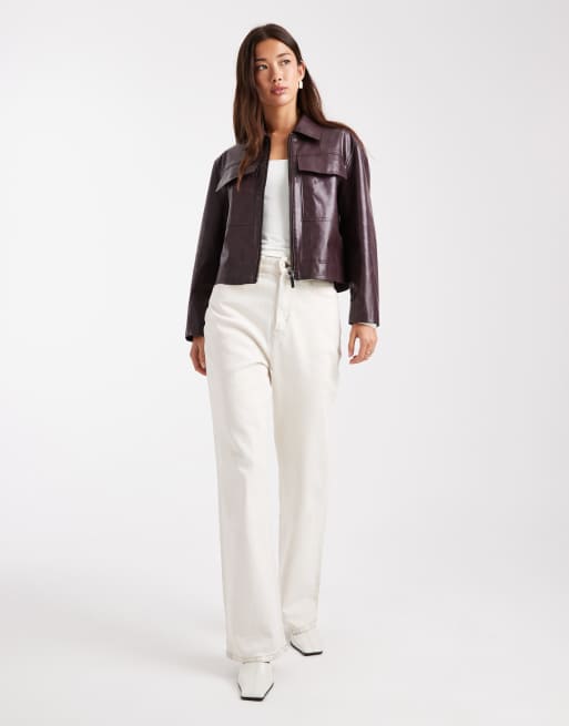 French Connection – Kastige Cropped-Fit-Jacke in Pflaume aus PU, 4 von 4