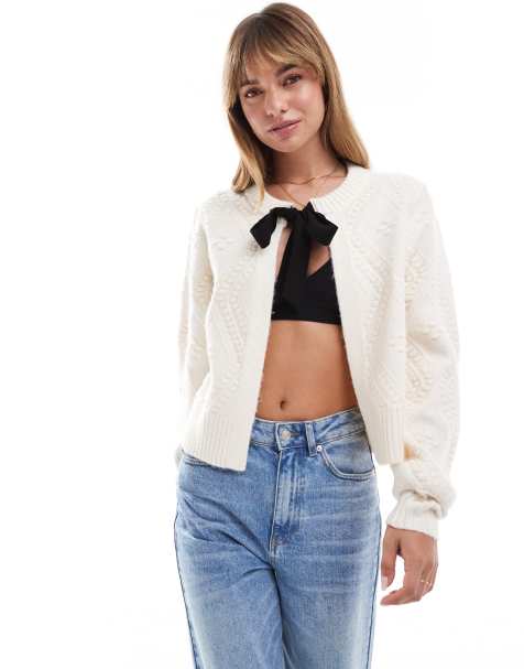 French Connection - Kitty - Gebreid vest met strik in winterwit - view 1
