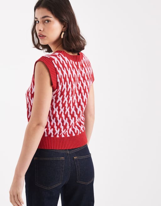 French Connection - Klara - Gebreid hemdje met contrasterend patroon in violet en roze, 4 van 4
