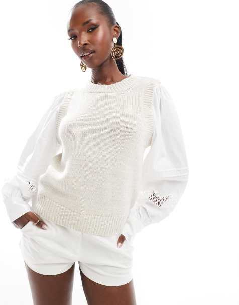 French Connection Klara mix 2 in 1 jumper in cream