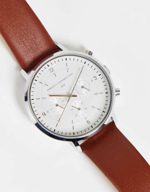 French Connection - Klassiek horloge met leren band in bruin, 3 van 4