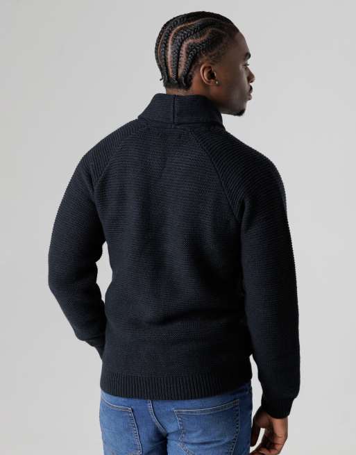 French Connection Knit button up shawl cardigan in navy, 2 of 4