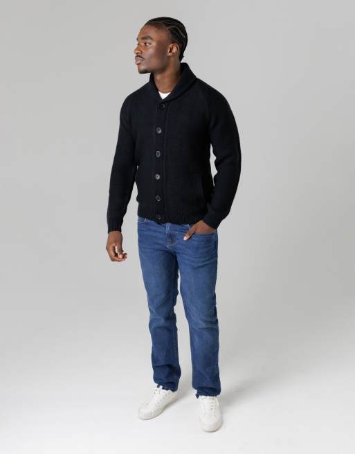 French Connection Knit button up shawl cardigan in navy, 4 of 4