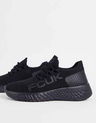 French Connection knitted logo runner trainers in black