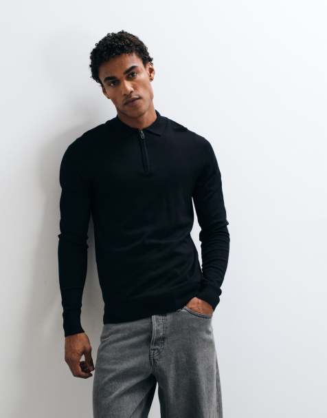 French Connection knitted polo shirt in black - view 1